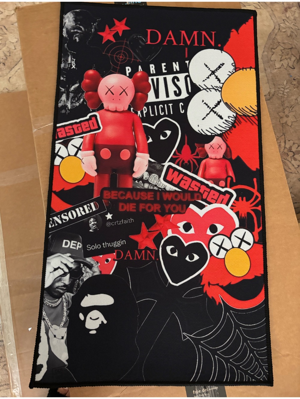 Uniqlo x KAWS Red, Black & White Graphic Collage Tapestry